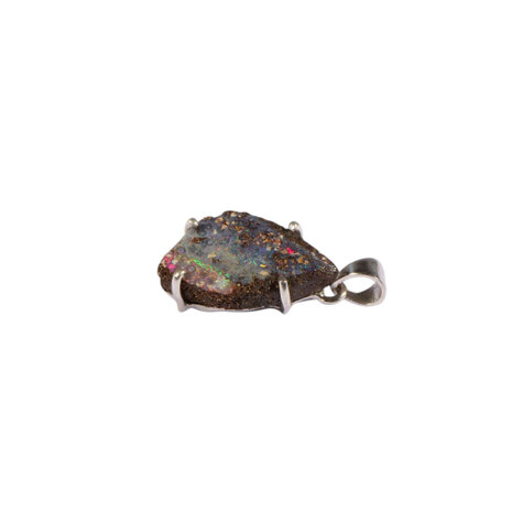 Zilveren hanger opaal (boulder) | ovaal ruw gezet 1,9 x 1,2 cm