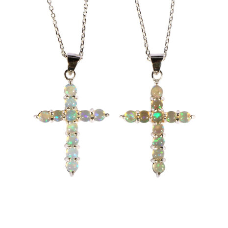 Zilveren ketting opaal (edel) | kruisje