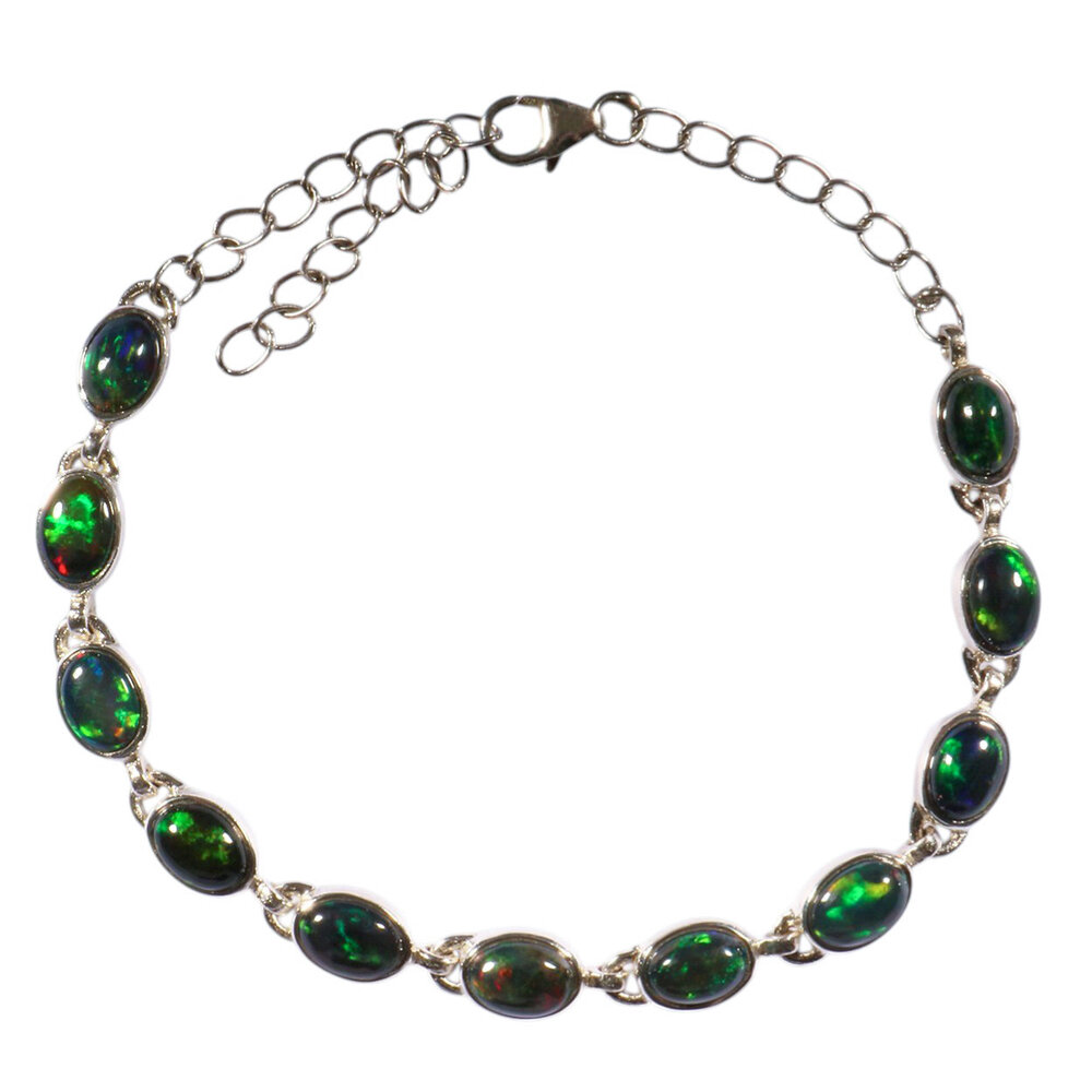 Zilveren armband opaal (zwart) | ovaal 6 x 5 mm