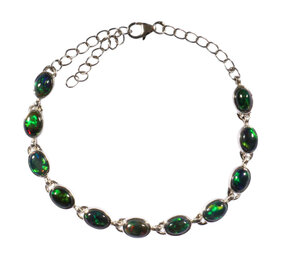 Zilveren armband opaal (zwart) | ovaal 6 x 5 mm