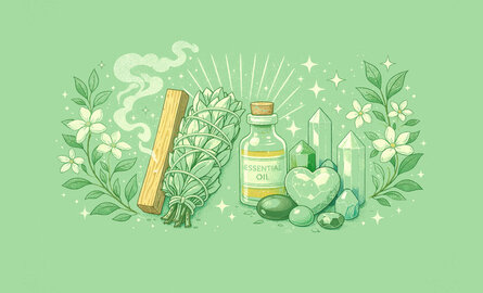Energetische voorjaarsschoonmaak met edelstenen, etherische olie, salie en palo santo
