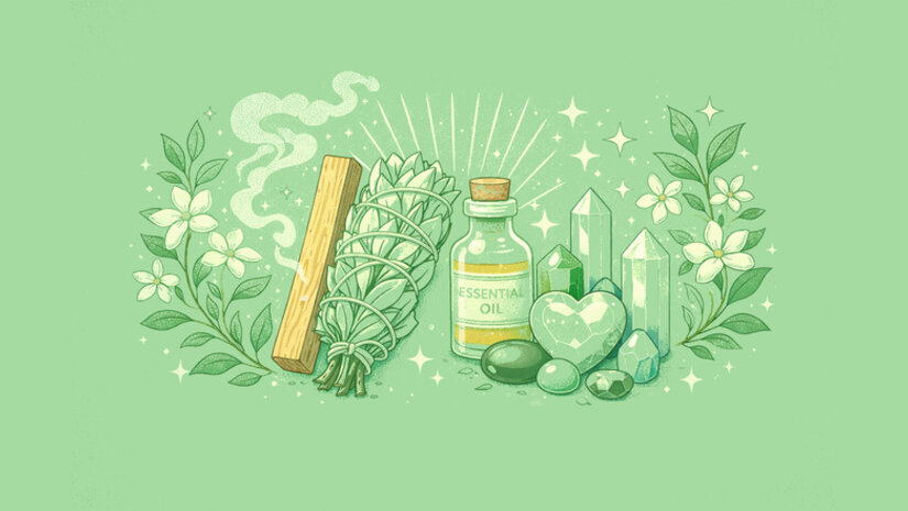 Energetische voorjaarsschoonmaak met edelstenen, etherische olie, salie en palo santo