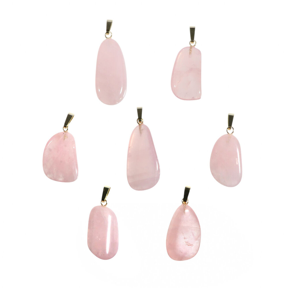 Rozenkwarts hanger met 14k gouden oogje