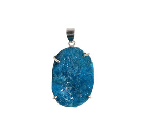 Zilveren hanger apatiet ruw | ovaal gezet 2,6 x 1,8 cm