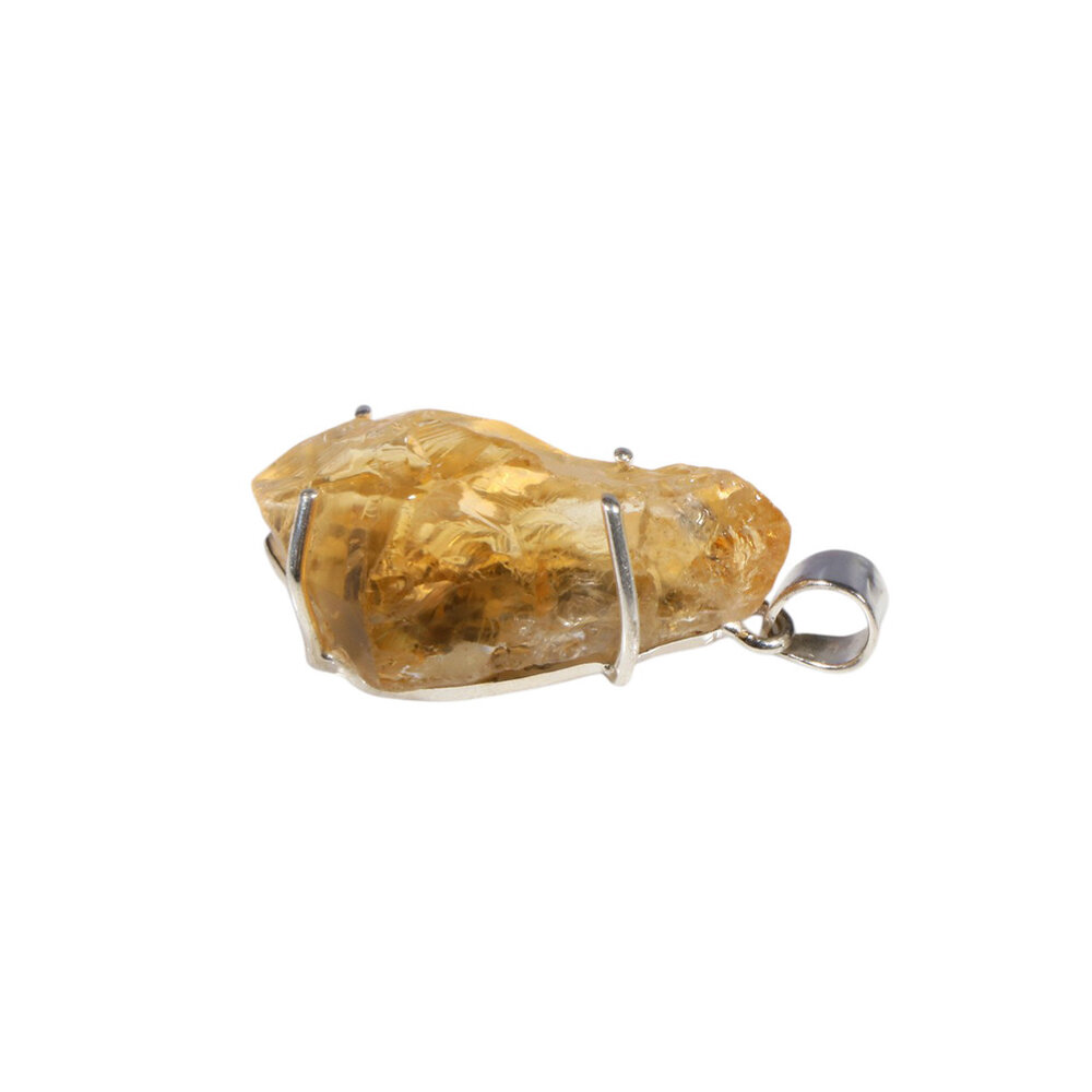 Zilveren hanger citrien ruw | druppel gezet 2,8 x 1,4 cm