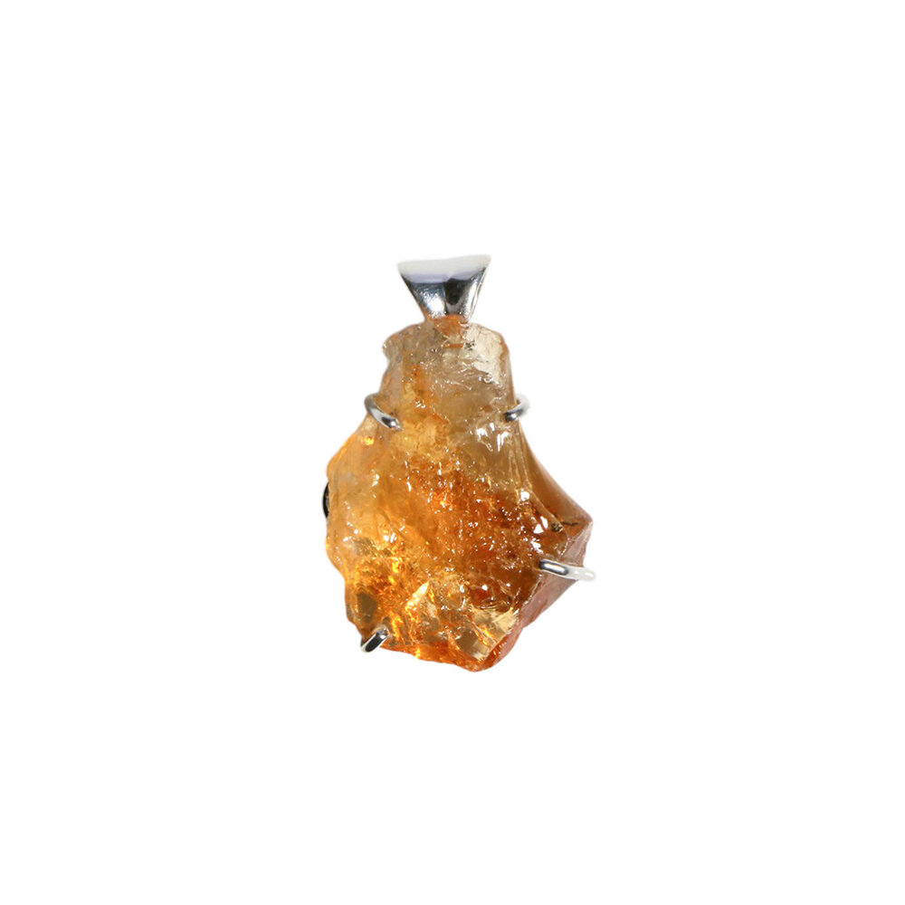Zilveren hanger citrien ruw | druppel gezet 2,2 x 1,7 cm