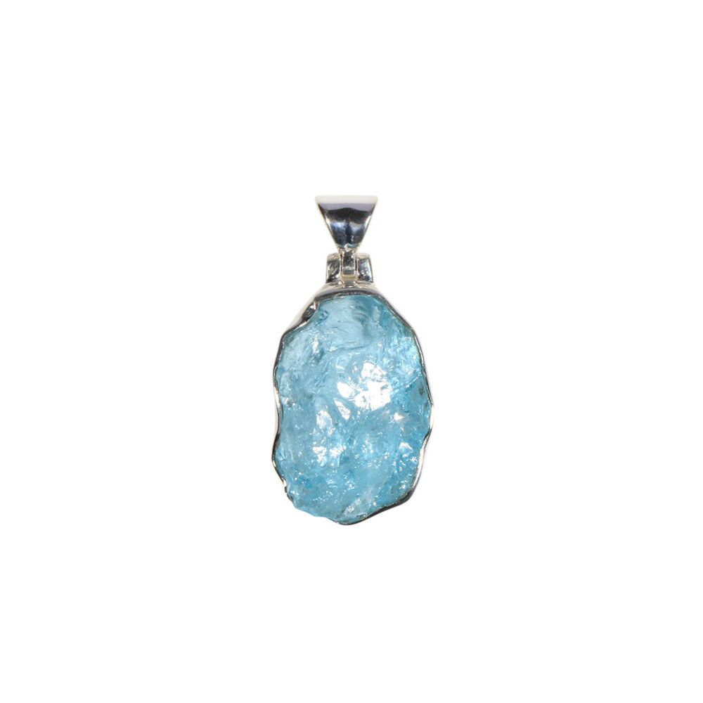 Zilveren hanger topaas (blauw) ruw | ovaal 1,9 x 1,2 cm