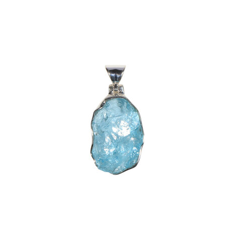 Zilveren hanger topaas (blauw) ruw | ovaal 1,9 x 1,2 cm