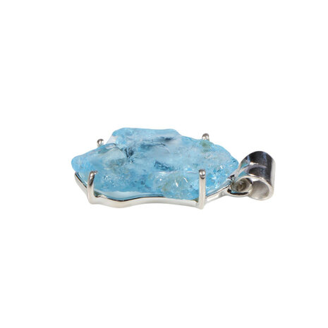 Zilveren hanger topaas (blauw) ruw | ovaal gezet 2,7 x 1,3 cm