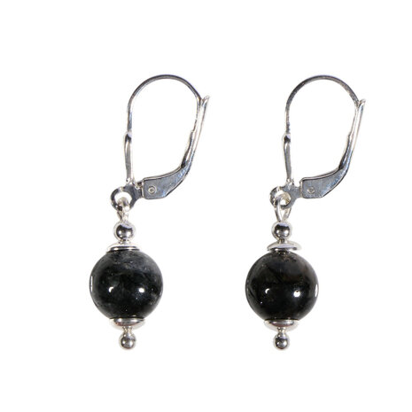Zilveren oorbellen toermalijn (zwart) rond 8 mm