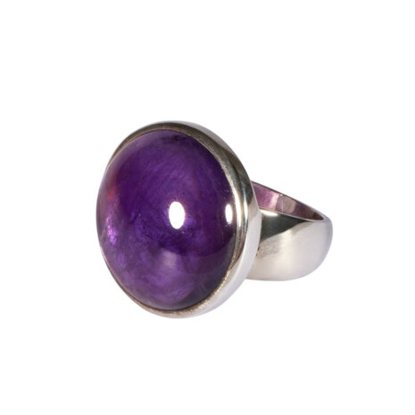 Zilveren ring amethist maat 19 | rond 2 cm