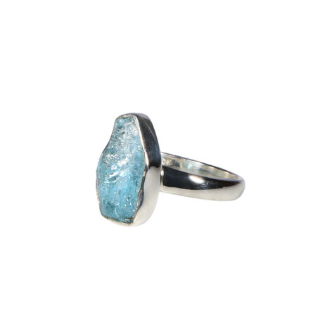 Zilveren ring topaas (blauw) maat 18 1/2 (verstelbaar) | ovaal 1,5 x 0,8 cm