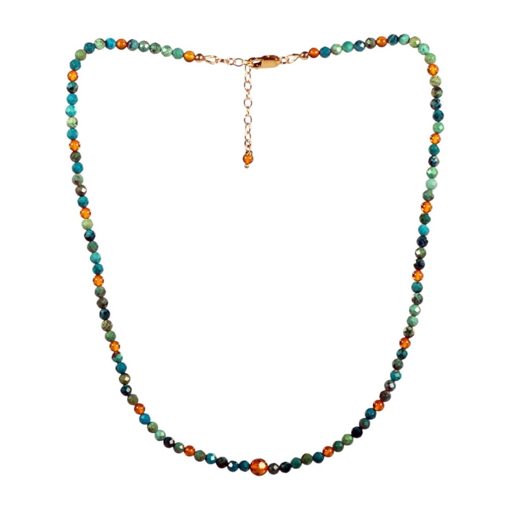 Gold filled ketting chrysocolla en barnsteen