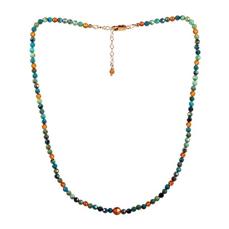 Gold filled ketting chrysocolla en barnsteen