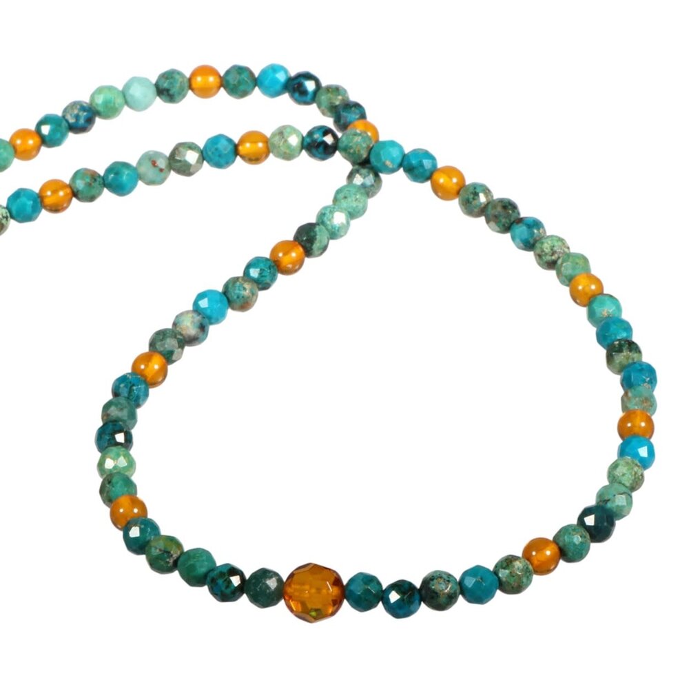 Gold filled ketting chrysocolla en barnsteen