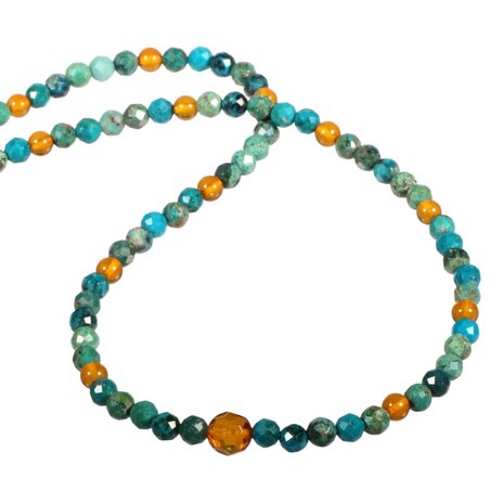 Gold filled ketting chrysocolla en barnsteen