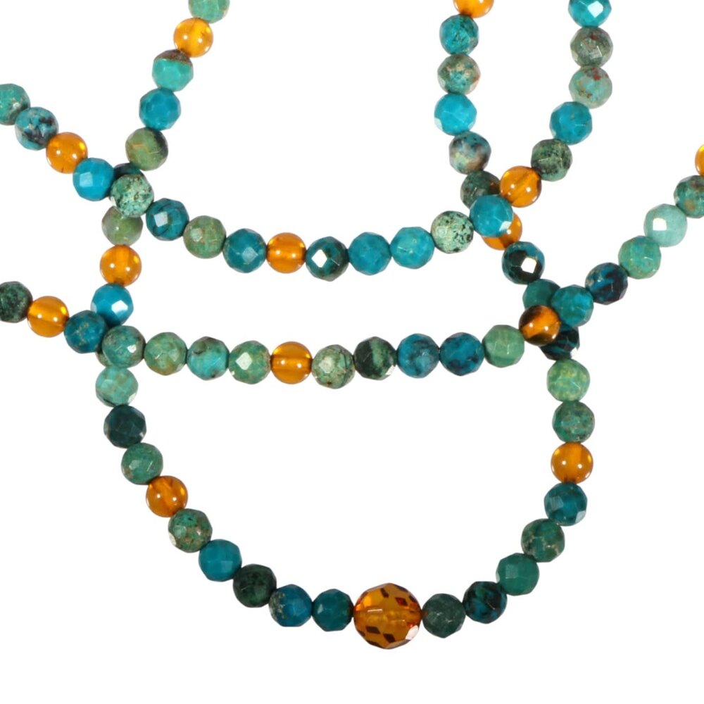 Gold filled ketting chrysocolla en barnsteen