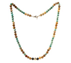 Gold filled ketting versteend palmhout met Tibetaanse turkoois kralen