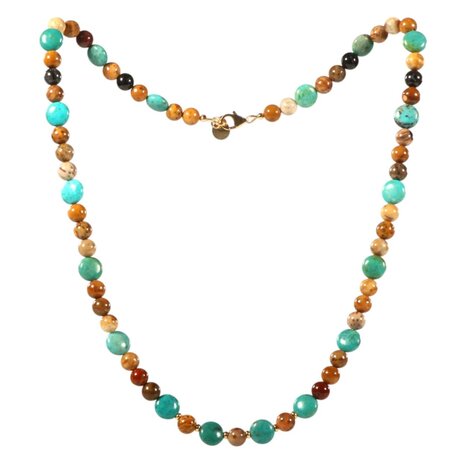 Gold filled ketting versteend palmhout met turkoois coins