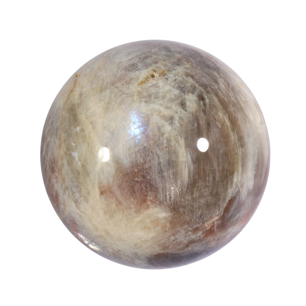 Maansteen (blauw) met zonnesteen bol 55 mm | 231 gram