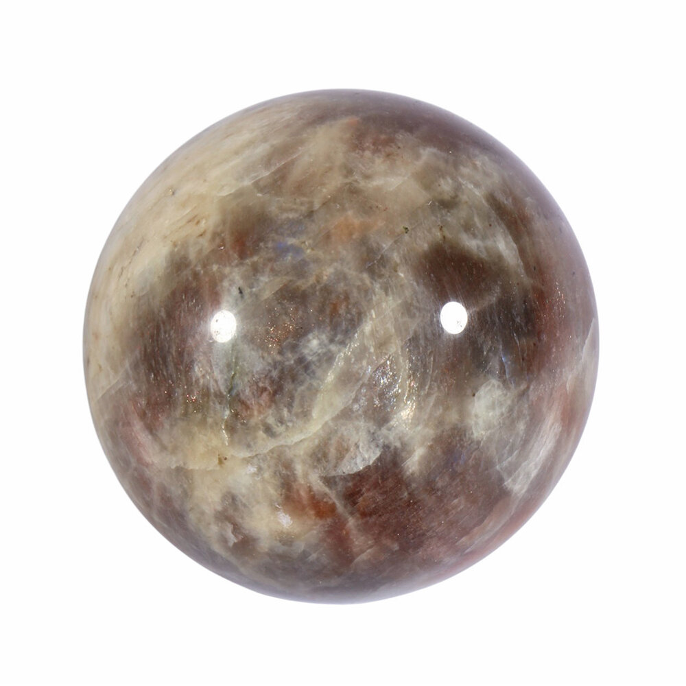 Maansteen (blauw) met zonnesteen bol 58 mm | 255 gram