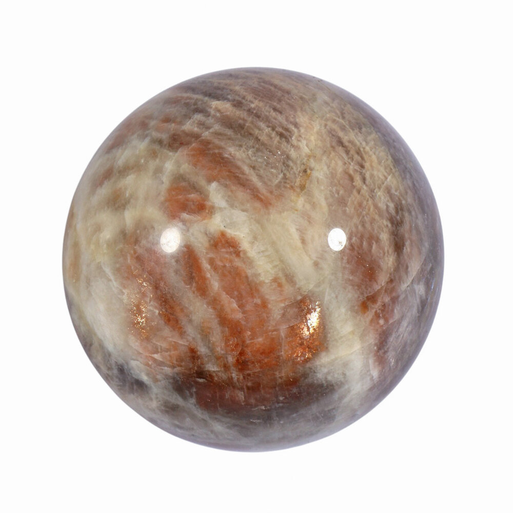 Maansteen (blauw) met zonnesteen bol 57 mm | 262 gram