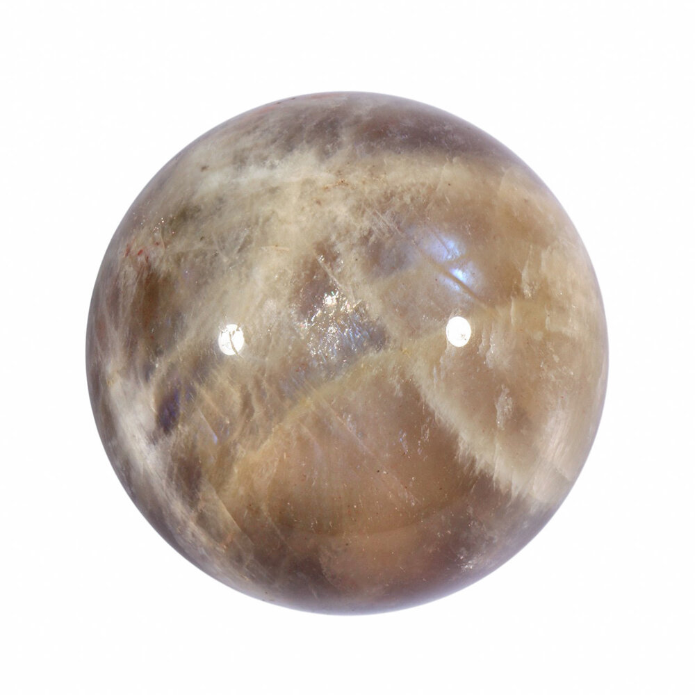 Maansteen (blauw) met zonnesteen bol 59 mm | 284 gram