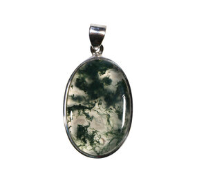 Zilveren hanger mosagaat | ovaal 3,2 x 2,2 cm