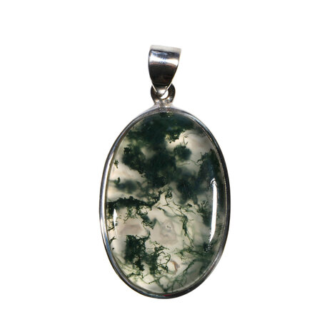 Zilveren hanger mosagaat | ovaal 3,2 x 2,2 cm