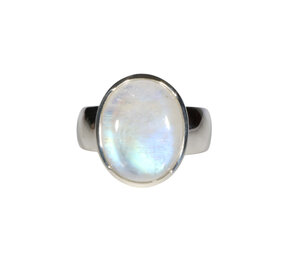 Zilveren ring maansteen (regenboog) maat 19 1/2 | ovaal 1,6 x 1,3 cm