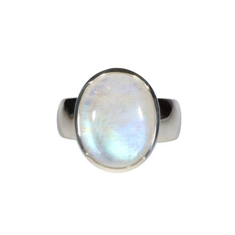 Zilveren ring maansteen (regenboog) maat 19 1/2 | ovaal 1,6 x 1,3 cm