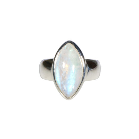 Zilveren ring maansteen (regenboog) maat 17 1/2 | markies 1,9 x 0,9 cm