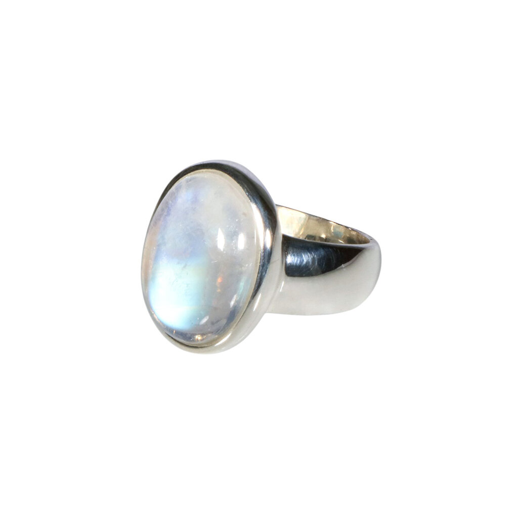 Zilveren ring maansteen (regenboog) maat 17 1/2 | ovaal 1,6  x 1,2 cm