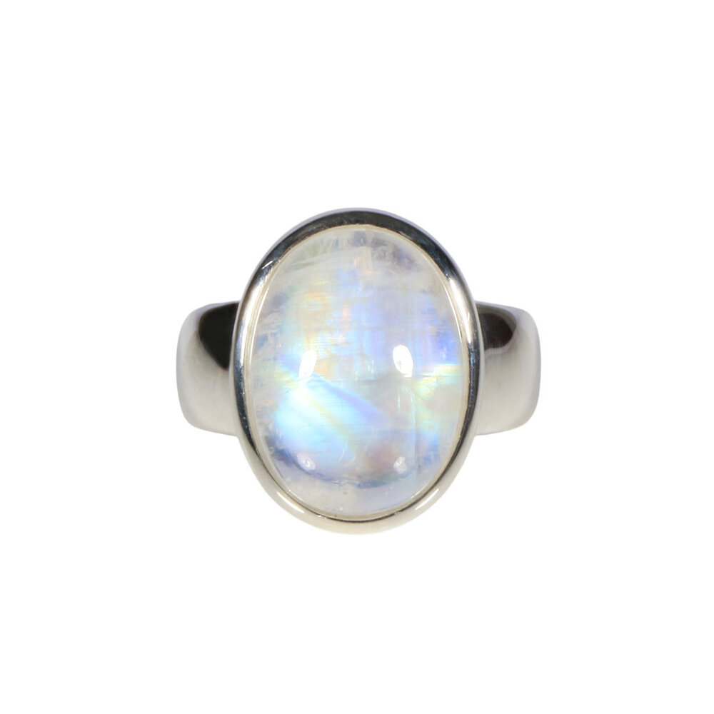 Zilveren ring maansteen (regenboog) maat 18 1/2  | ovaal 1,7 x 1,3 cm
