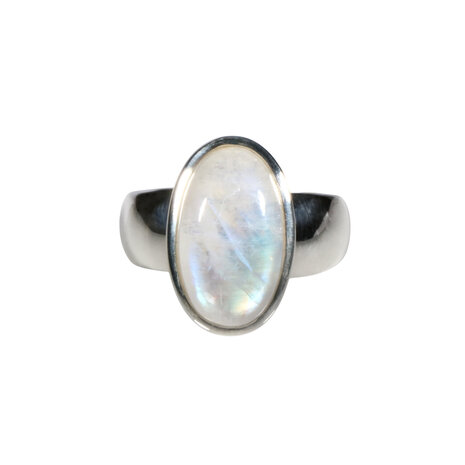 Zilveren ring maansteen (regenboog) maat 19  | ovaal 1,7 x 1 cm