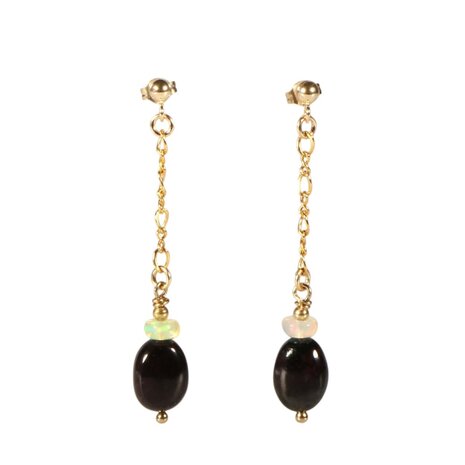 Gouden (14k) met gold filled oorstekers sugiliet met edelopaal