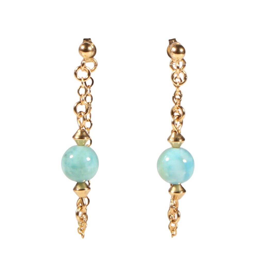 Gouden (14k) met gold filled oorstekers larimar