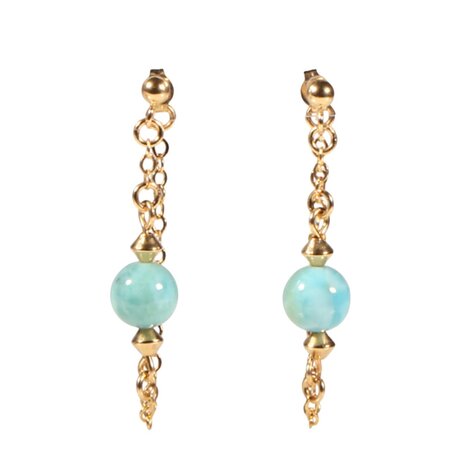 Gouden (14k) met gold filled oorstekers larimar