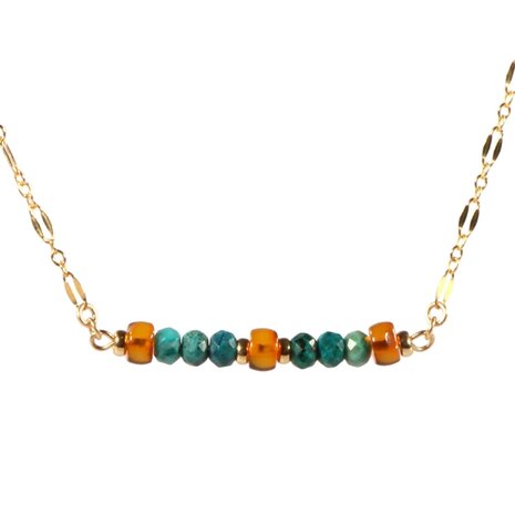 Gold filled ketting met barnsteen en chrysocolla rondelles