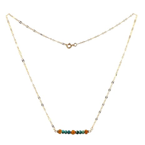 Gold filled ketting met barnsteen en chrysocolla rondelles