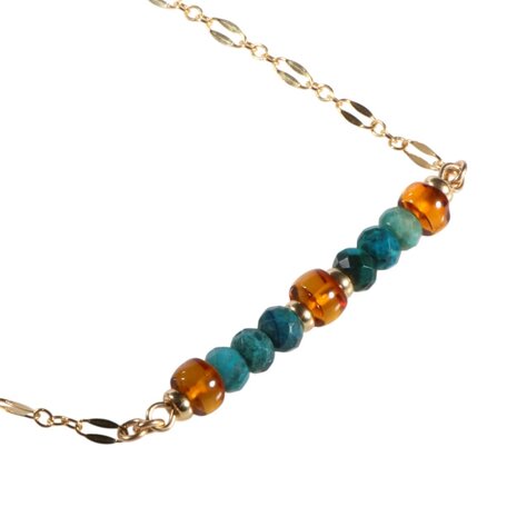 Gold filled ketting met barnsteen en chrysocolla rondelles