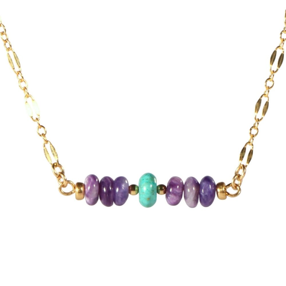 Gold filled ketting charoiet en turkoois rondelles