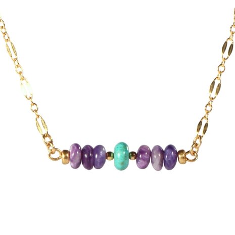 Gold filled ketting charoiet en turkoois rondelles