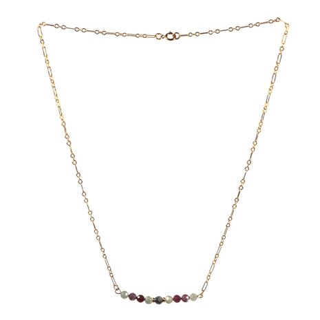 Gold filled ketting met robijn en saffier facet kralen