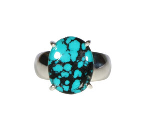 Zilveren ring turkoois (Tibetaans) maat 16 1/2 | ovaal gezet 1,4 x 1,2 cm