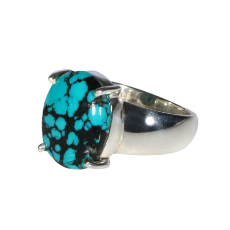 Zilveren ring turkoois (Tibetaans) maat 16 1/2 | ovaal gezet 1,4 x 1,2 cm