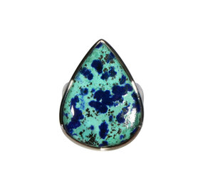 Zilveren ring turkoois met azuriet maat 18 1/2 | druppel 2,8 x 2,6 cm