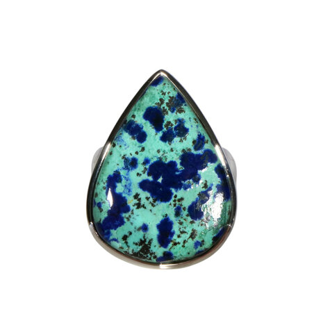 Zilveren ring turkoois met azuriet maat 18 1/2 | druppel 2,8 x 2,6 cm