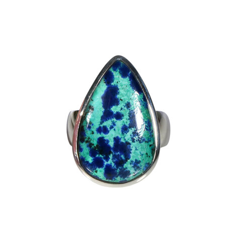 Zilveren ring turkoois met azuriet maat 18 | druppel 2,4 x 1,6 cm
