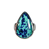Zilveren ring turkoois met azuriet maat 18 | druppel 2,4 x 1,6 cm